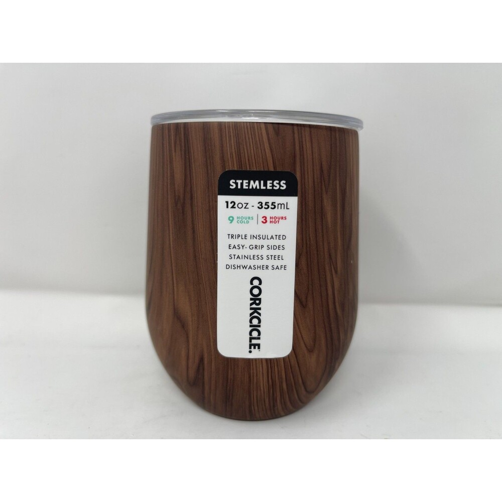 Corkcicle Stemless Wine Tumbler Stainless Steel Walnut Wood 12 Ounce ~BRAND NEW~